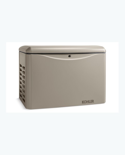 Kohler 26kW air-cooled home standby generator, three-quarter view