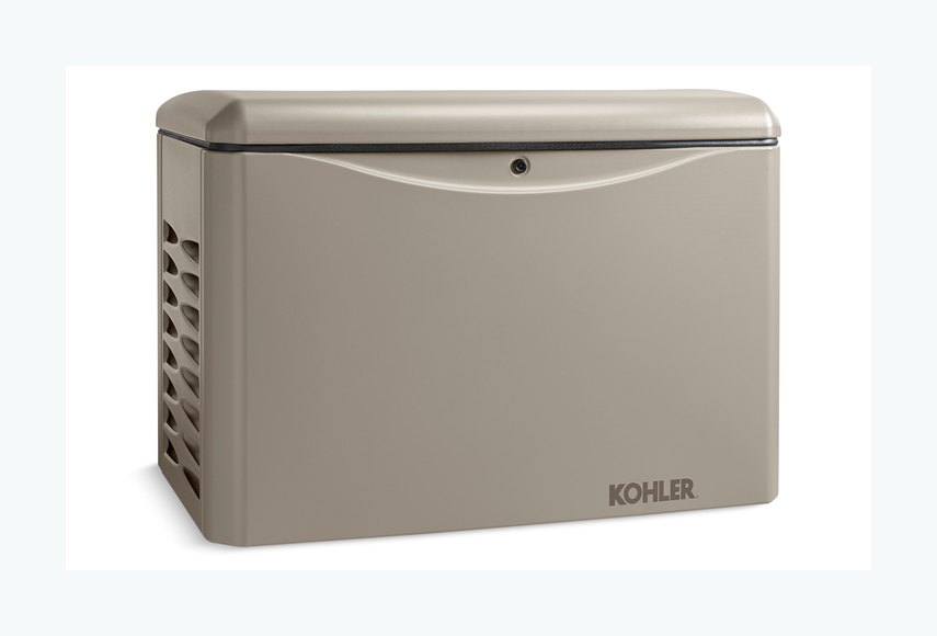 Kohler 26kW air-cooled standby generator, three-quarter view